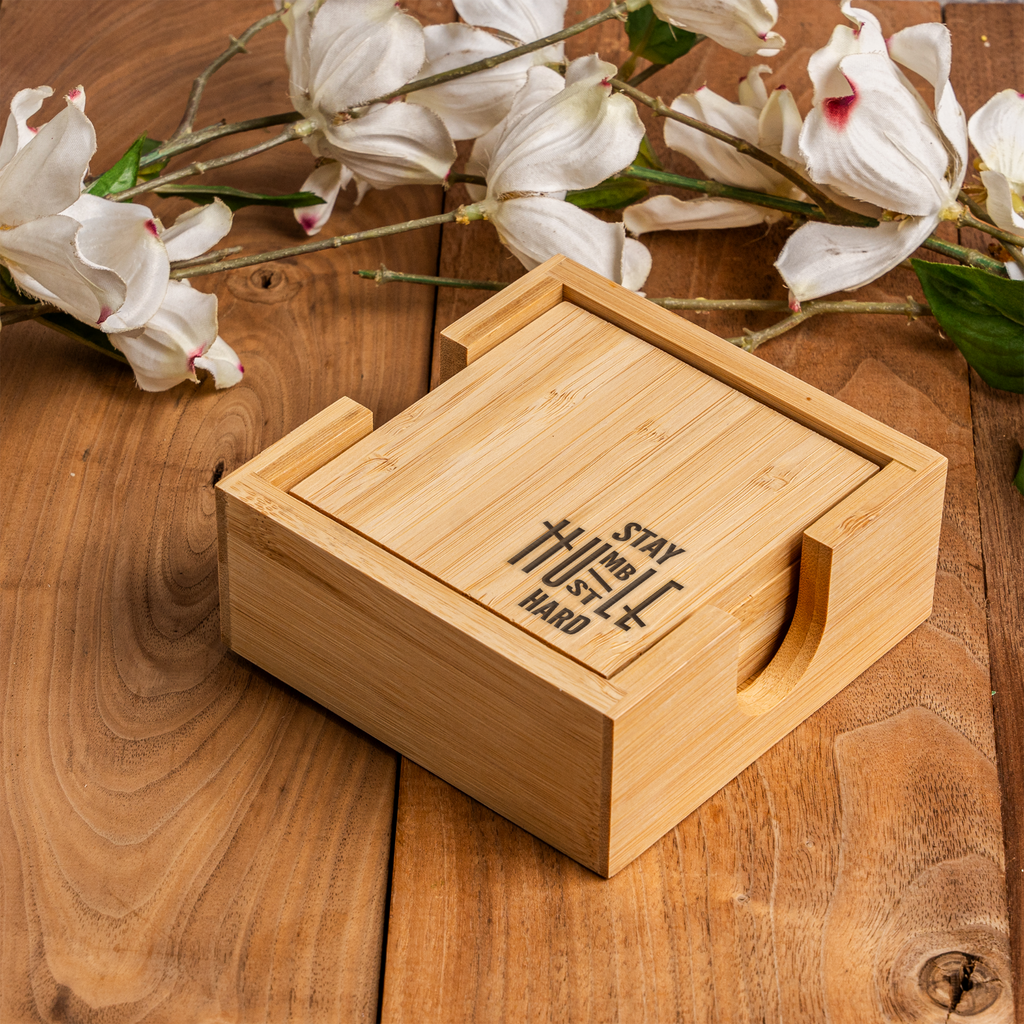 Stay Humble Hustle Hard Bamboo Coaster Set