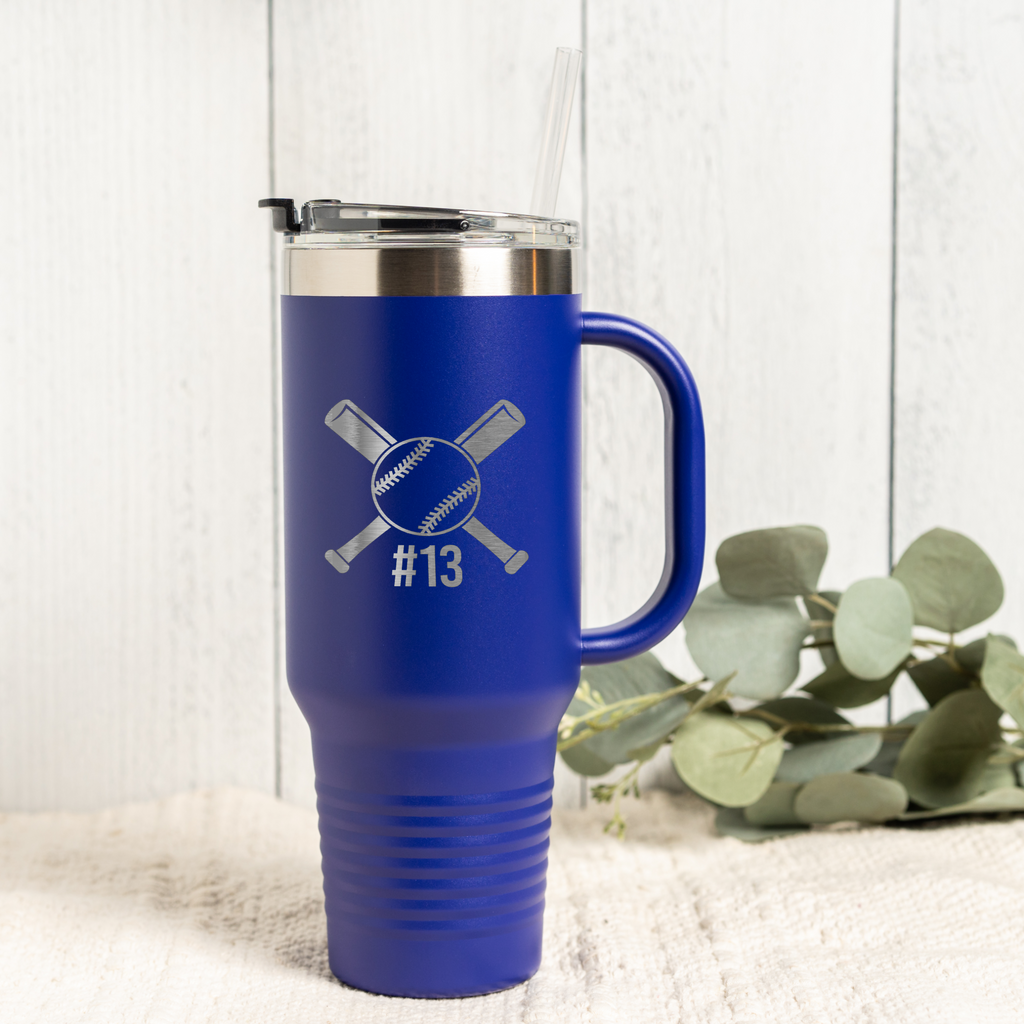 40oz Tumbler with Baseball Design, Personalized Sports Gift, Custom Number
