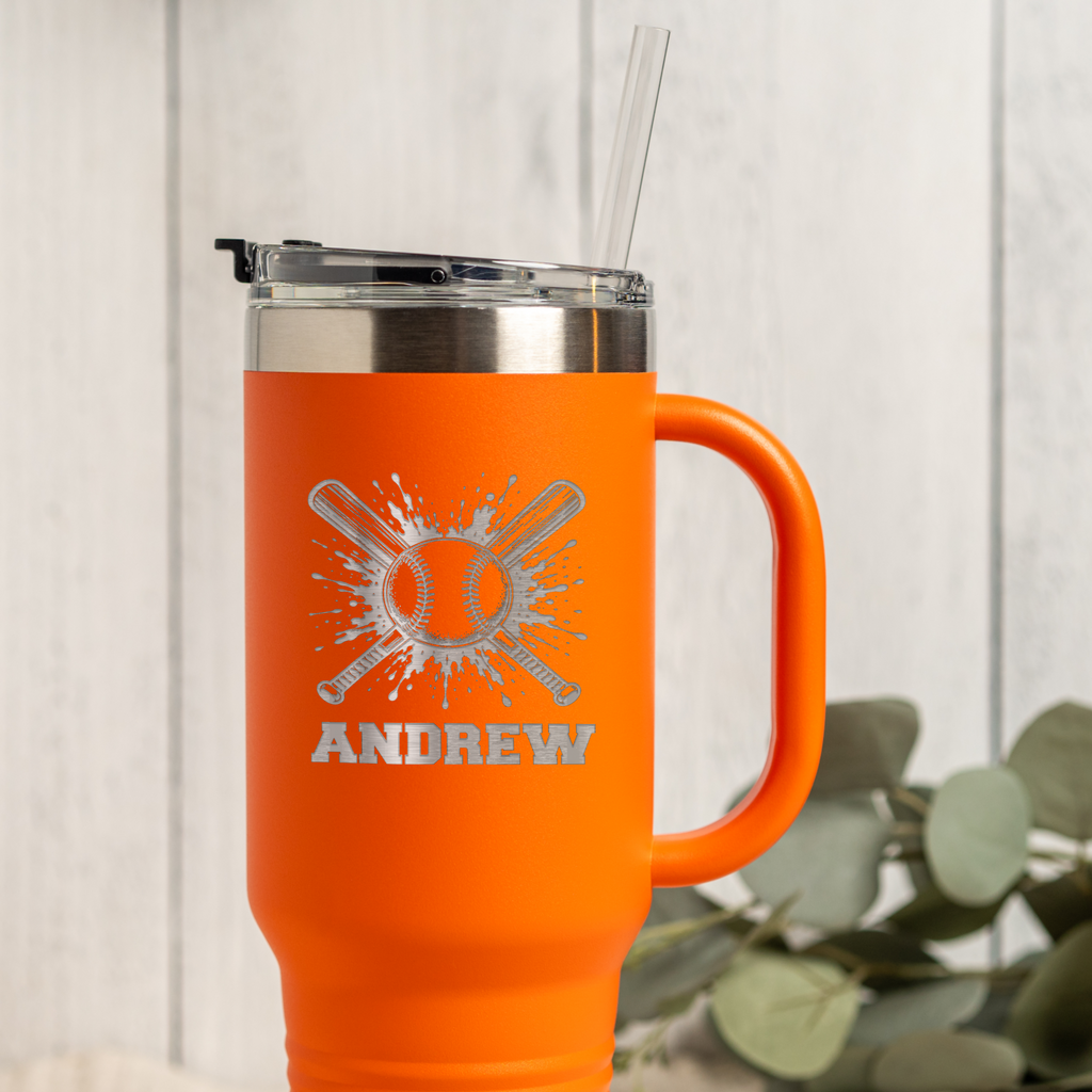 Personalized Baseball Tumbler 40oz, Custom Sports Gift, Insulated Drinkware
