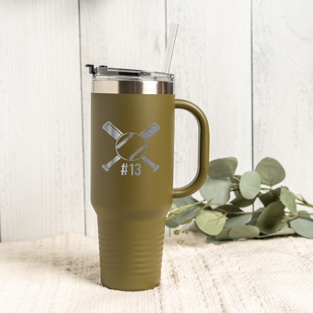 40oz Tumbler with Baseball Design, Personalized Sports Gift, Custom Number