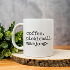 Coffee Pickleball Mahjong Mug, Pickleball Lover Gift, Mahjong Coffee Cup, Funny Hobby Mug, Pickleball and Mahj Gift, Game Day Coffee Mug