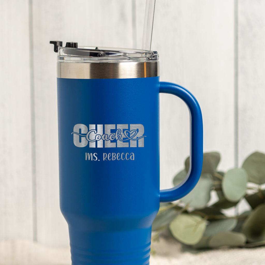 Personalized 40oz Tumbler for Cheer Coach, Custom Name Gift, Insulated Drinkware Tumbler For Cheer Coaches