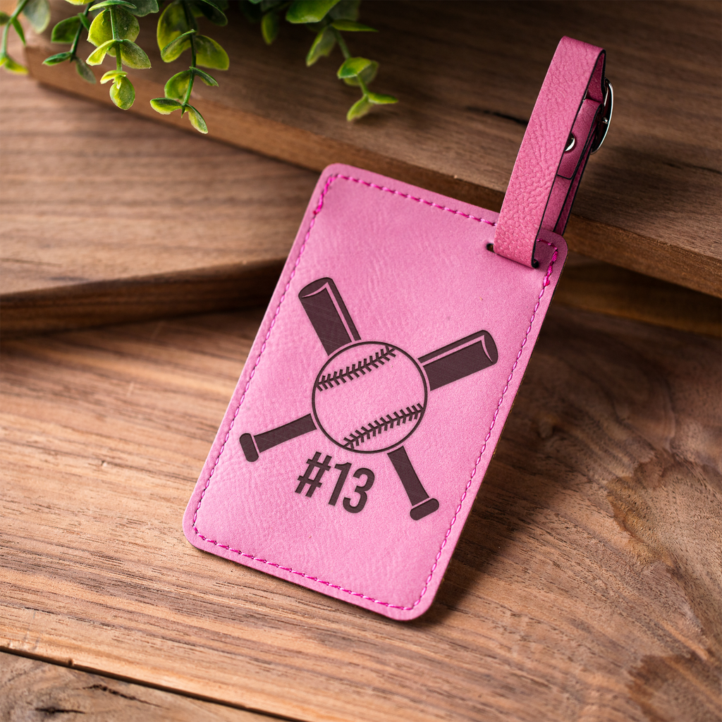 Personalized Leather Luggage Tag, Baseball Design, Custom Travel Accessory, Unique Gift Idea
