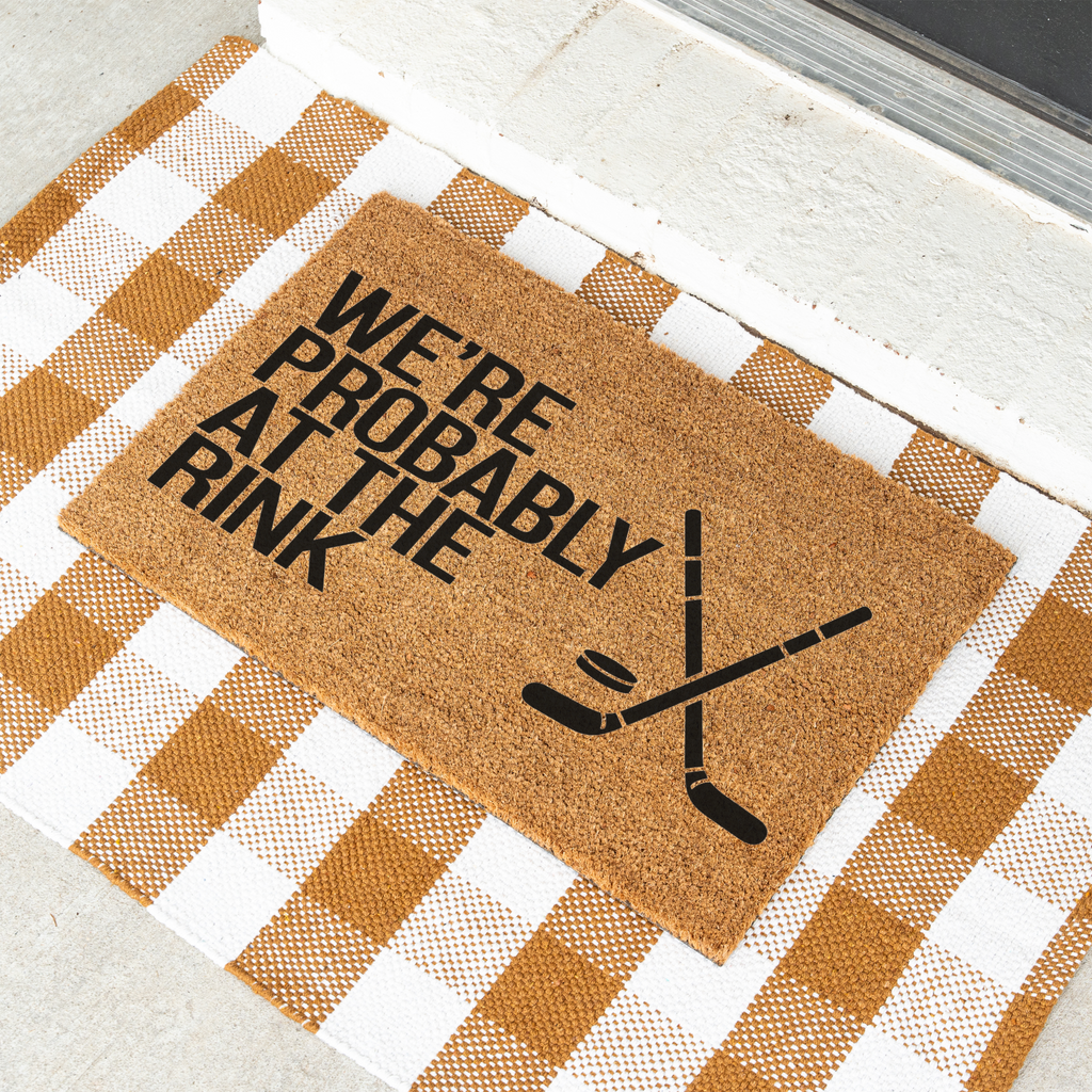 Hockey Doormat, We’re Probably at the Rink Welcome Mat, Hockey Family Gift, Hockey Mom Decor, Sports Family Door Mat, Hockey Gift