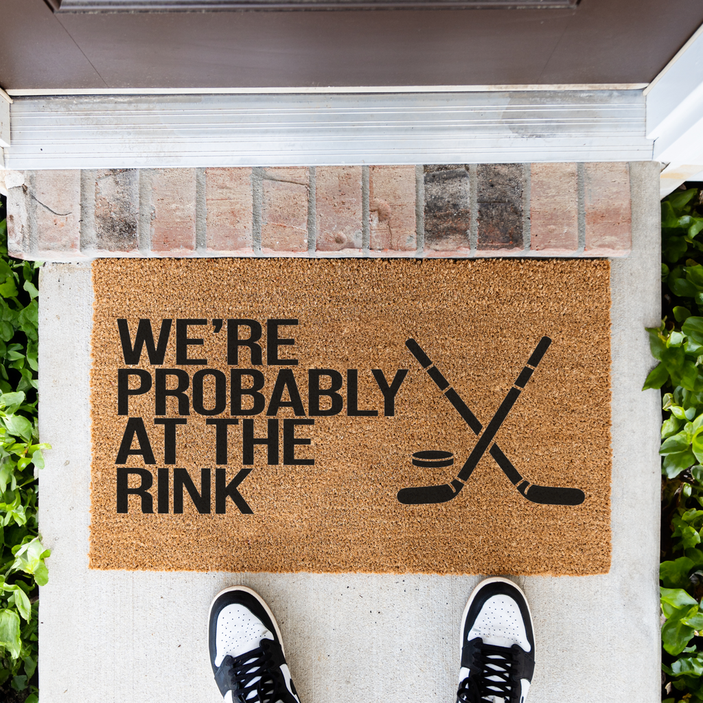 Hockey Doormat, We’re Probably at the Rink Welcome Mat, Hockey Family Gift, Hockey Mom Decor, Sports Family Door Mat, Hockey Gift