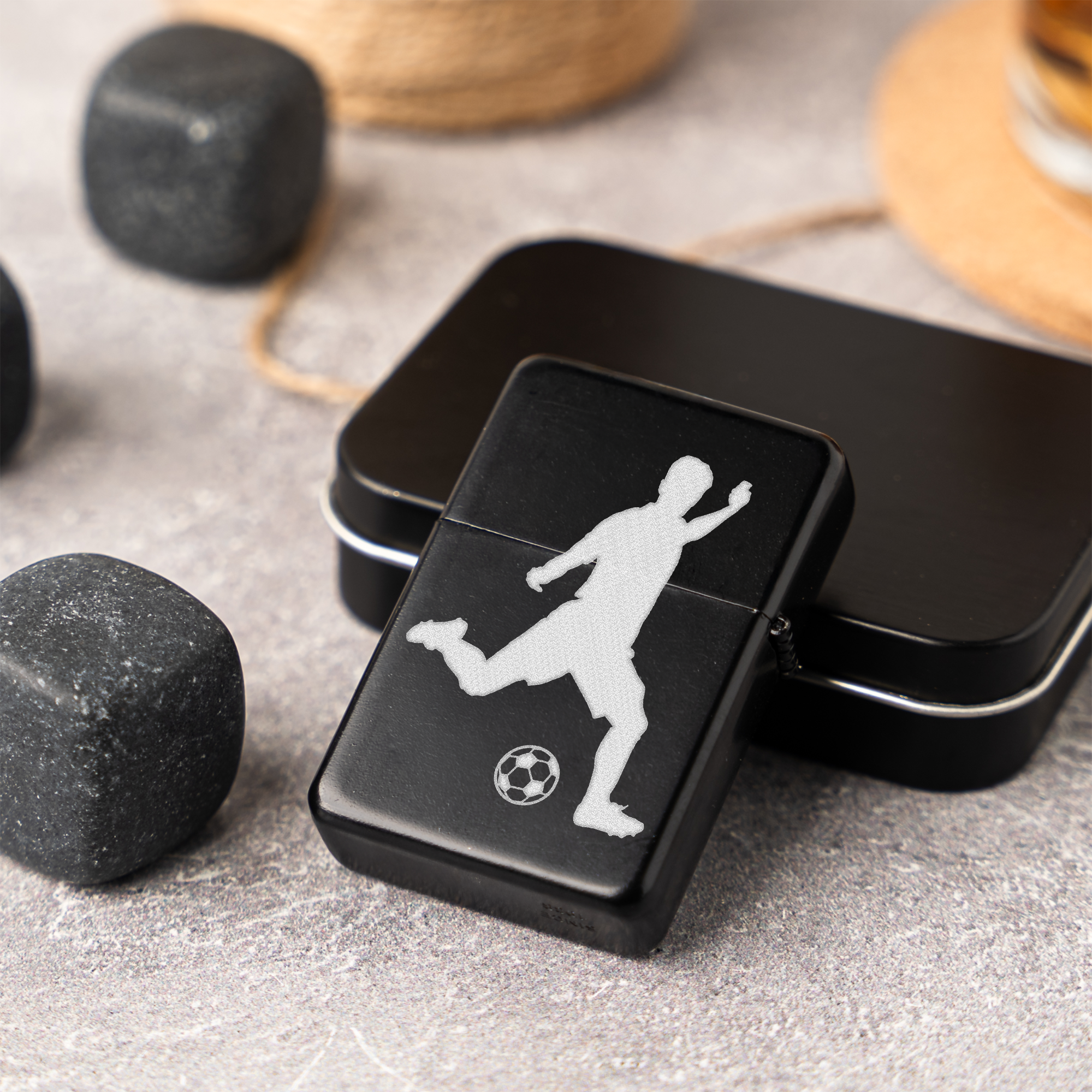 Engraved Soccer Player Lighter