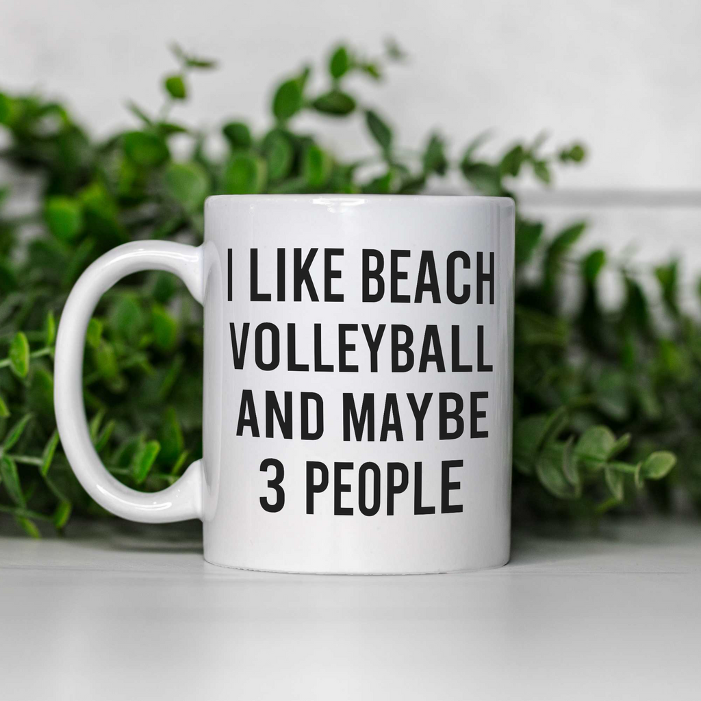 Funny Beach Volleyball Mug, I Like Beach Volleyball and Maybe 3 People Coffee Cup, Volleyball Player Gift, Team Gift