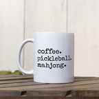 Coffee Pickleball Mahjong Mug, Pickleball Lover Gift, Mahjong Coffee Cup, Funny Hobby Mug, Pickleball and Mahj Gift, Game Day Coffee Mug