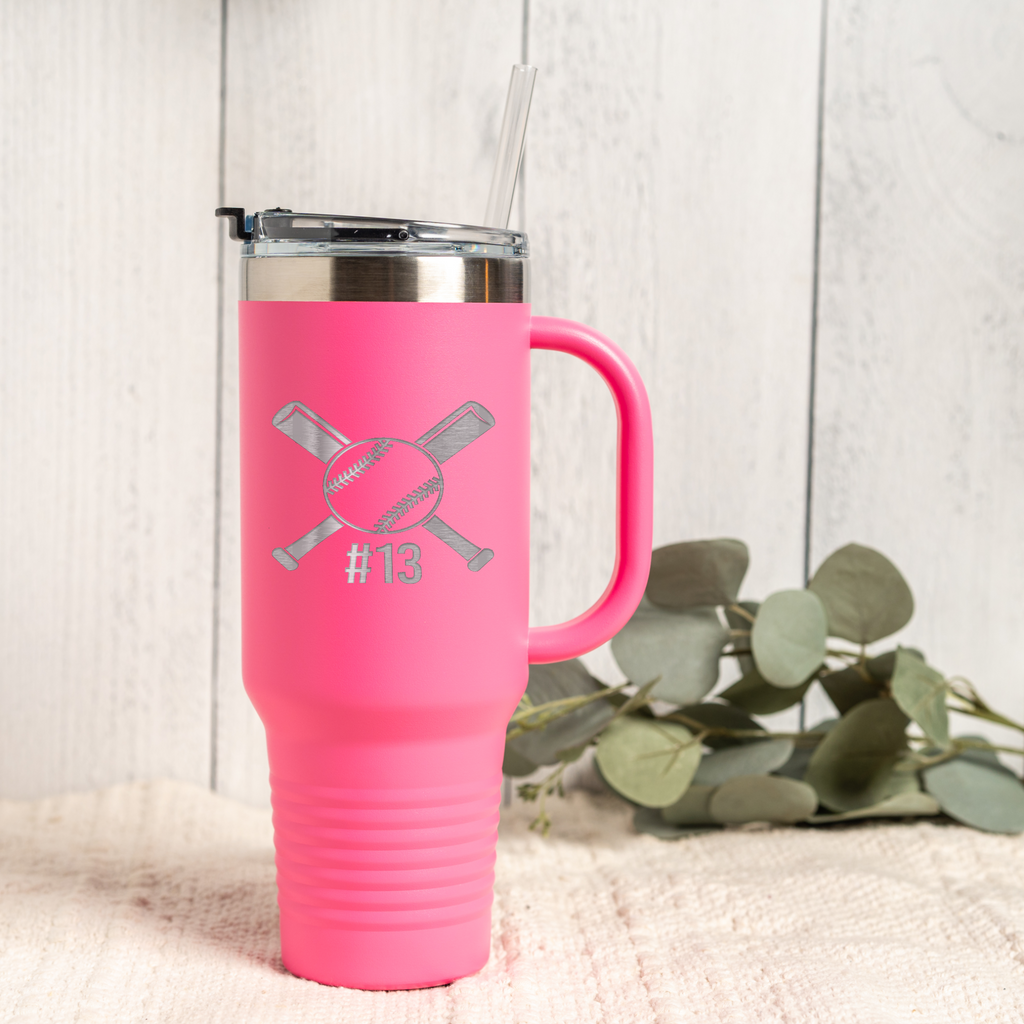 40oz Tumbler with Baseball Design, Personalized Sports Gift, Custom Number