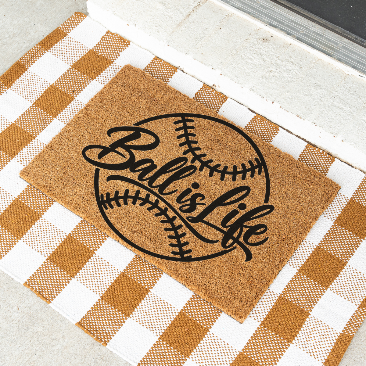 Baseball Ball Is Life Doormat, Baseball Welcome Mat, Sports Front Porch Decor, Baseball Player Gift, Baseball Mom Gift, Game Day Door Mat