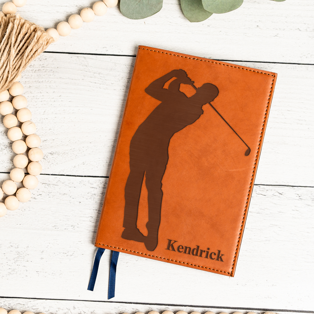 Personalized Leather Journal with Golfer Design, Custom Name Diary, Perfect Gift for Golf Lovers, Custom Name Journal With Golf Design