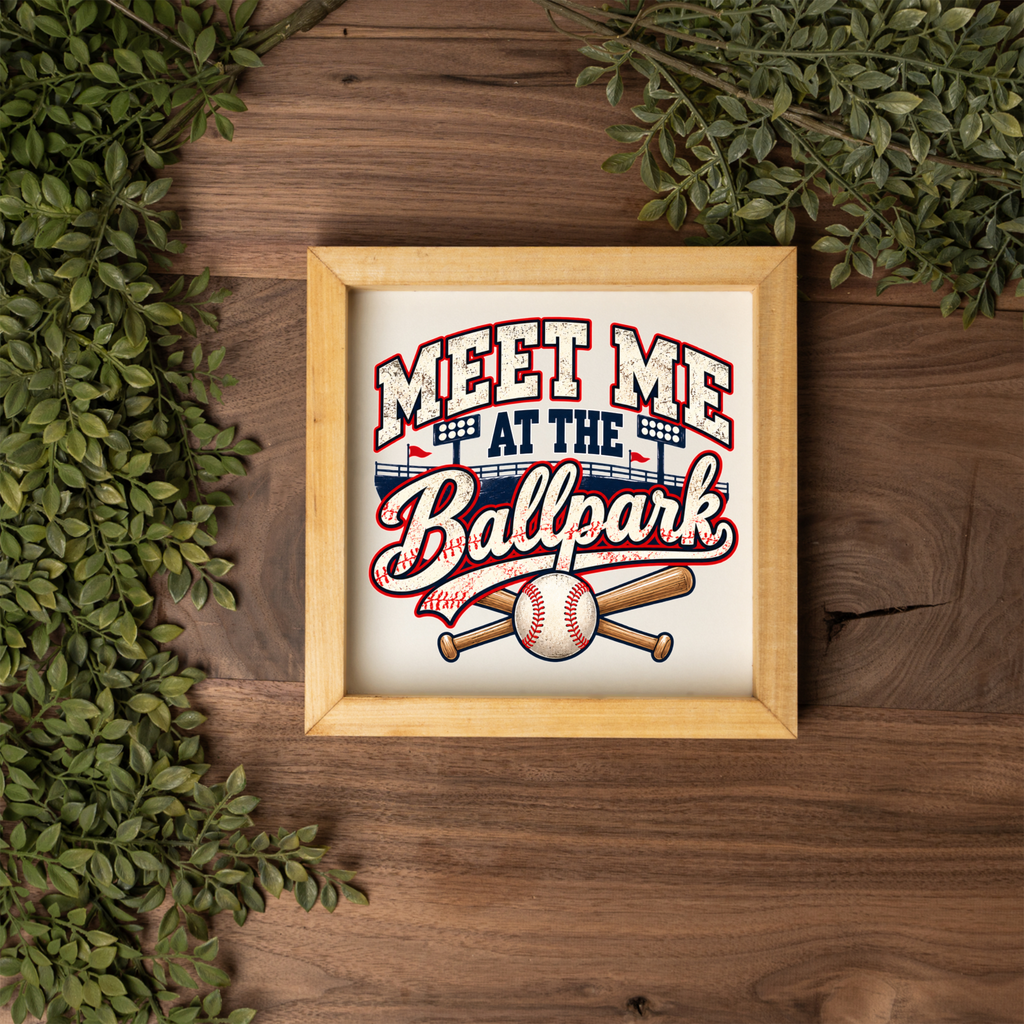 Meet Me at the Ballpark Framed Baseball Sign, Baseball Wall Art, Boys Sports Room Decor, Baseball Player Gift, Game Room Decor