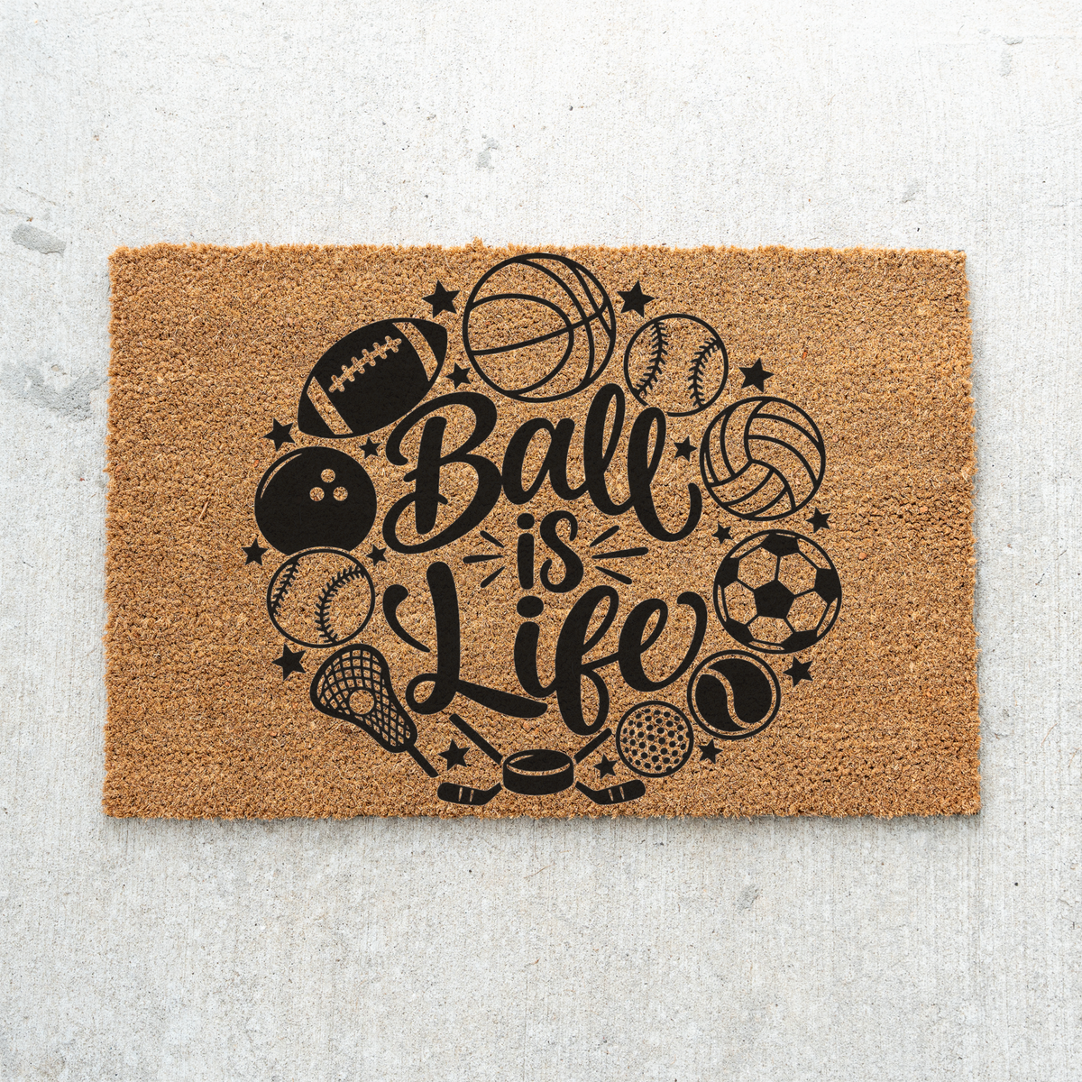 Ball Is Life Doormat, Sports Welcome Mat, Basketball Football Baseball Soccer Doormat, Sports Lover Gift, Game Day Porch Decor