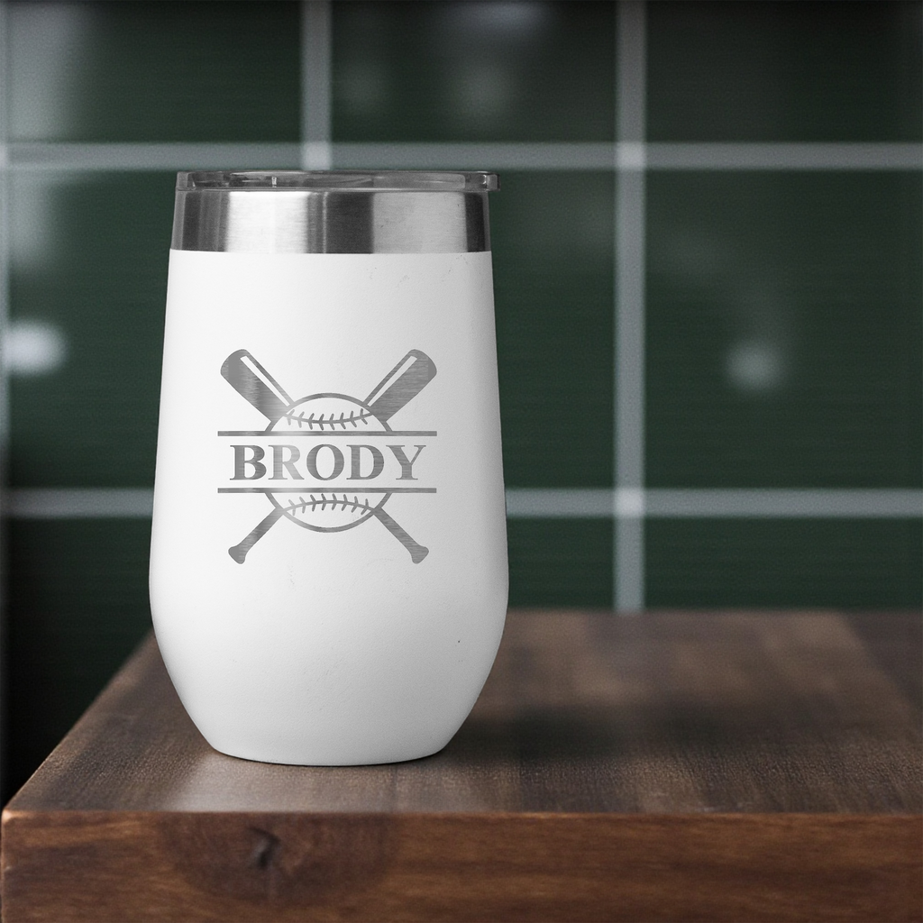 16oz Stainless Steel Baseball Monogram Wine Tumbler