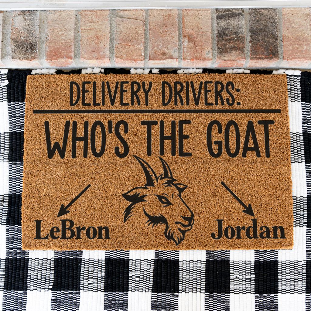 Personalized Goat Doormat, Who’s the GOAT Welcome Mat, Custom Goat Name Door Mat, Funny Delivery Driver Sign, Goat Lover Housewarming Gift