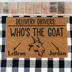 Personalized Goat Doormat, Who’s the GOAT Welcome Mat, Custom Goat Name Door Mat, Funny Delivery Driver Sign, Goat Lover Housewarming Gift