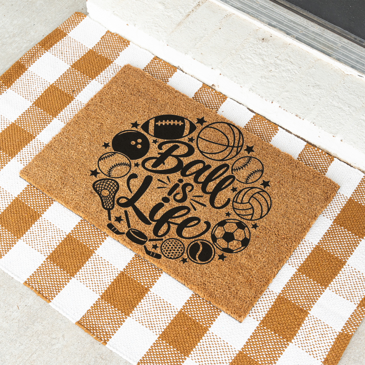 Ball Is Life Doormat, Sports Welcome Mat, Basketball Football Baseball Soccer Doormat, Sports Lover Gift, Game Day Porch Decor