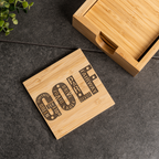 Bamboo Coaster Set with Holder, Golf Theme Coasters, Eco-Friendly Drink Mats