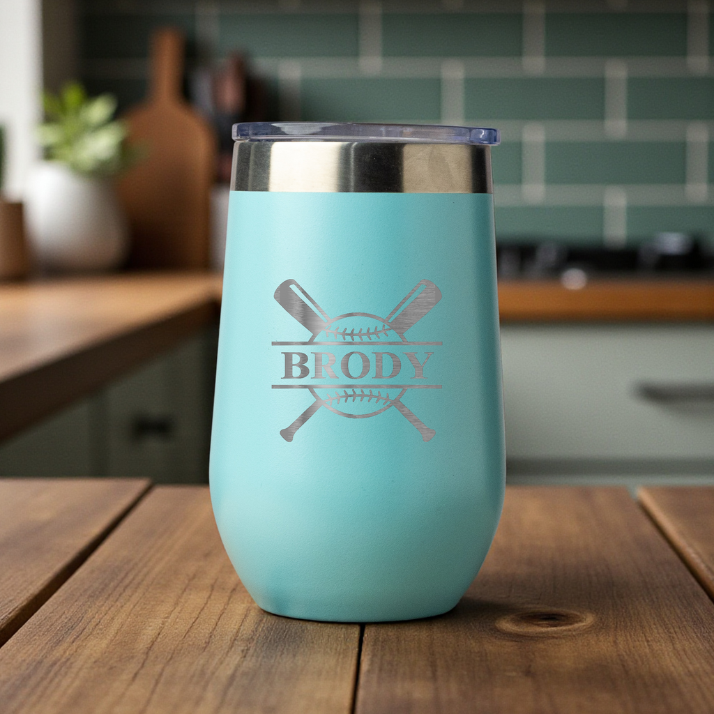 16oz Stainless Steel Baseball Monogram Wine Tumbler