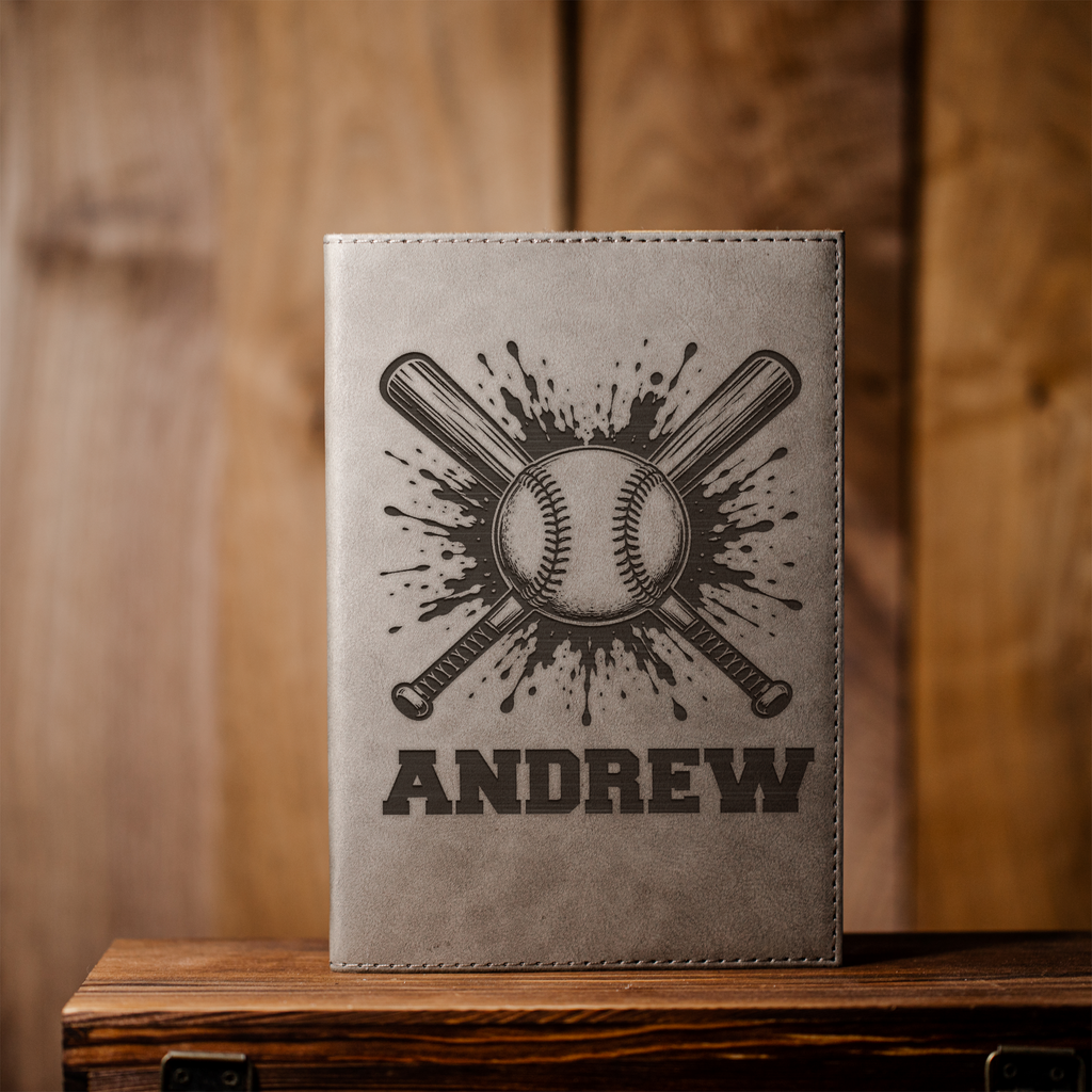 Personalized Leather Journal, Baseball Design, Custom Name, Perfect Gift for Him