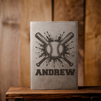 Personalized Leather Journal, Baseball Design, Custom Name, Perfect Gift for Him