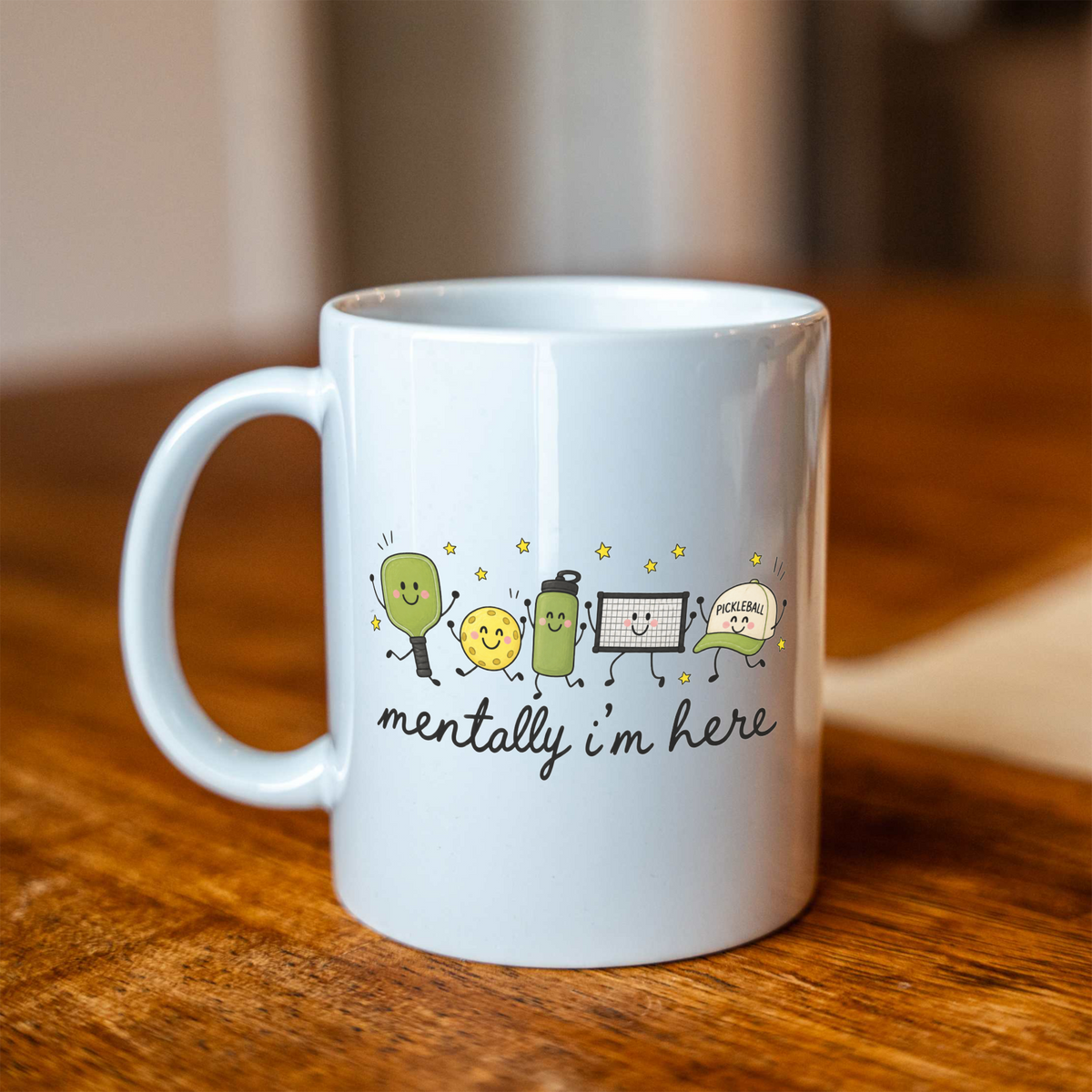 Mentally I'm Here Pickleball Coffee Mug, Funny Pickleball Lover Gift, Cute Pickleball Cup, Pickleball Player Mug, Sports Gift for Her