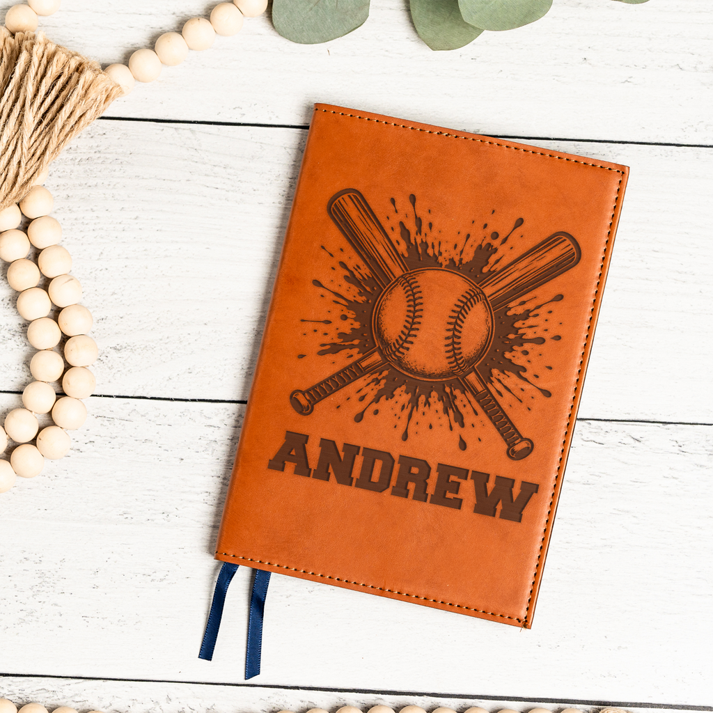 Personalized Leather Journal, Baseball Design, Custom Name, Perfect Gift for Him