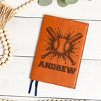 Personalized Leather Journal, Baseball Design, Custom Name, Perfect Gift for Him