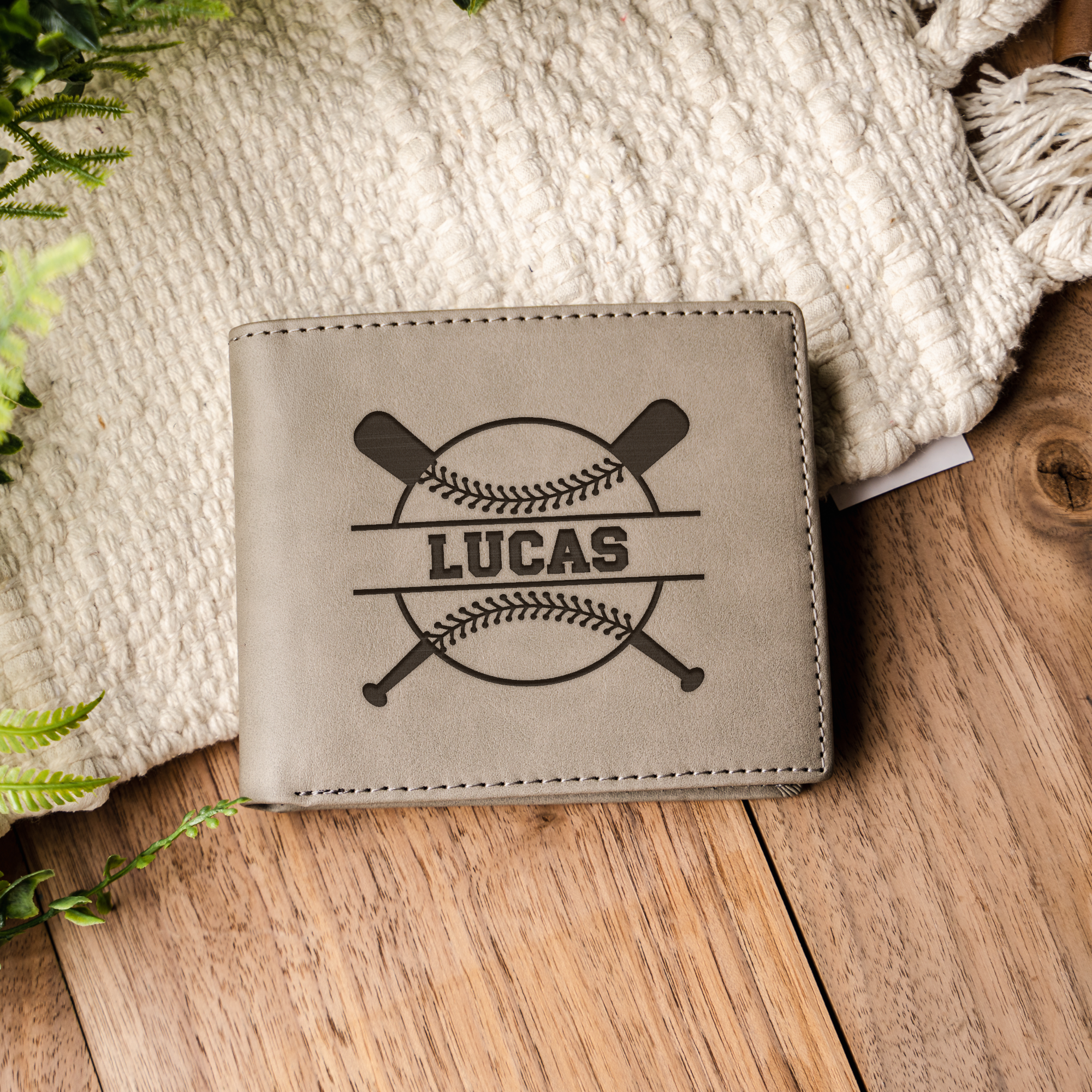 Baseball Monogram Premium Leather Bifold Wallet
