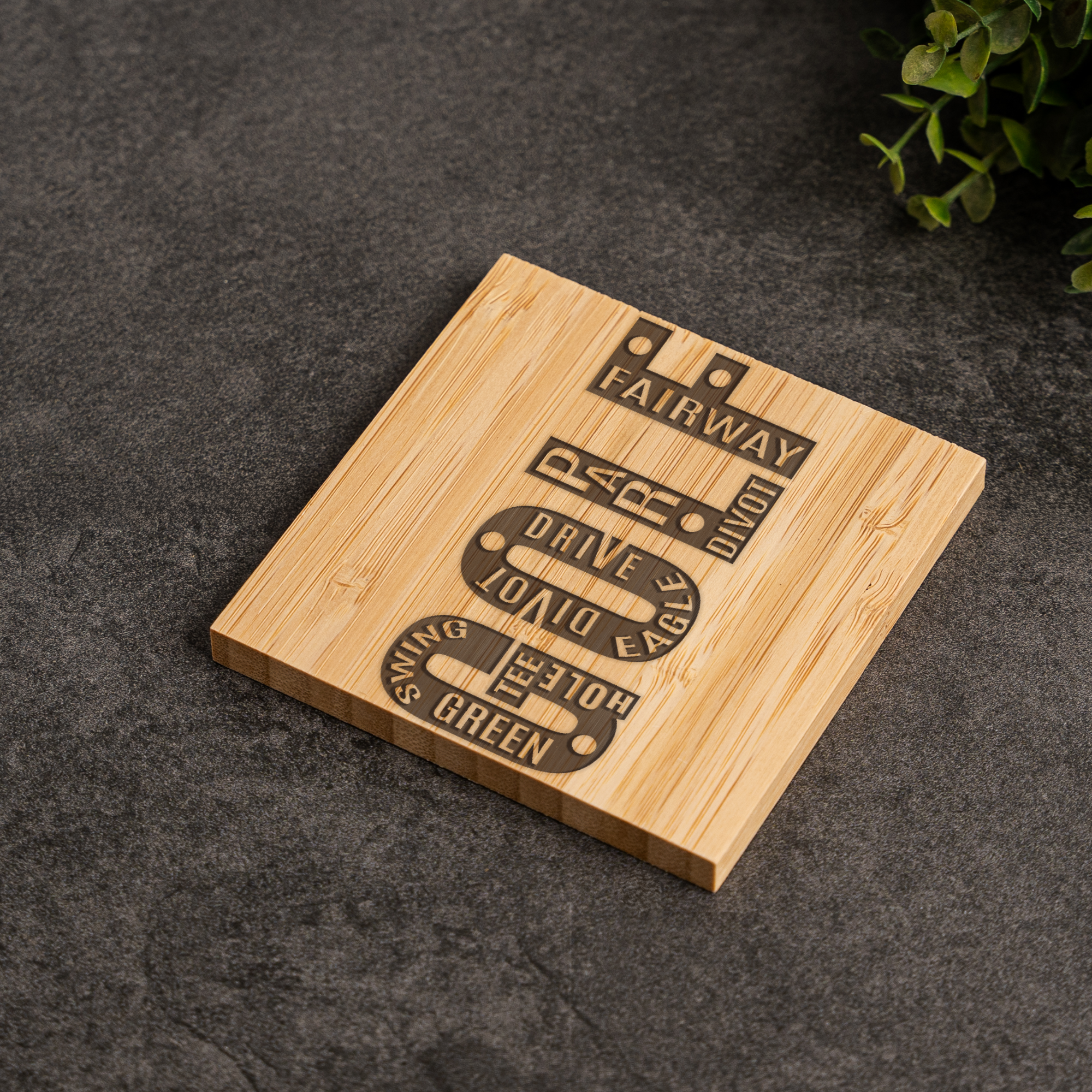 Bamboo Coaster Set with Holder, Golf Theme Coasters, Eco-Friendly Drink Mats