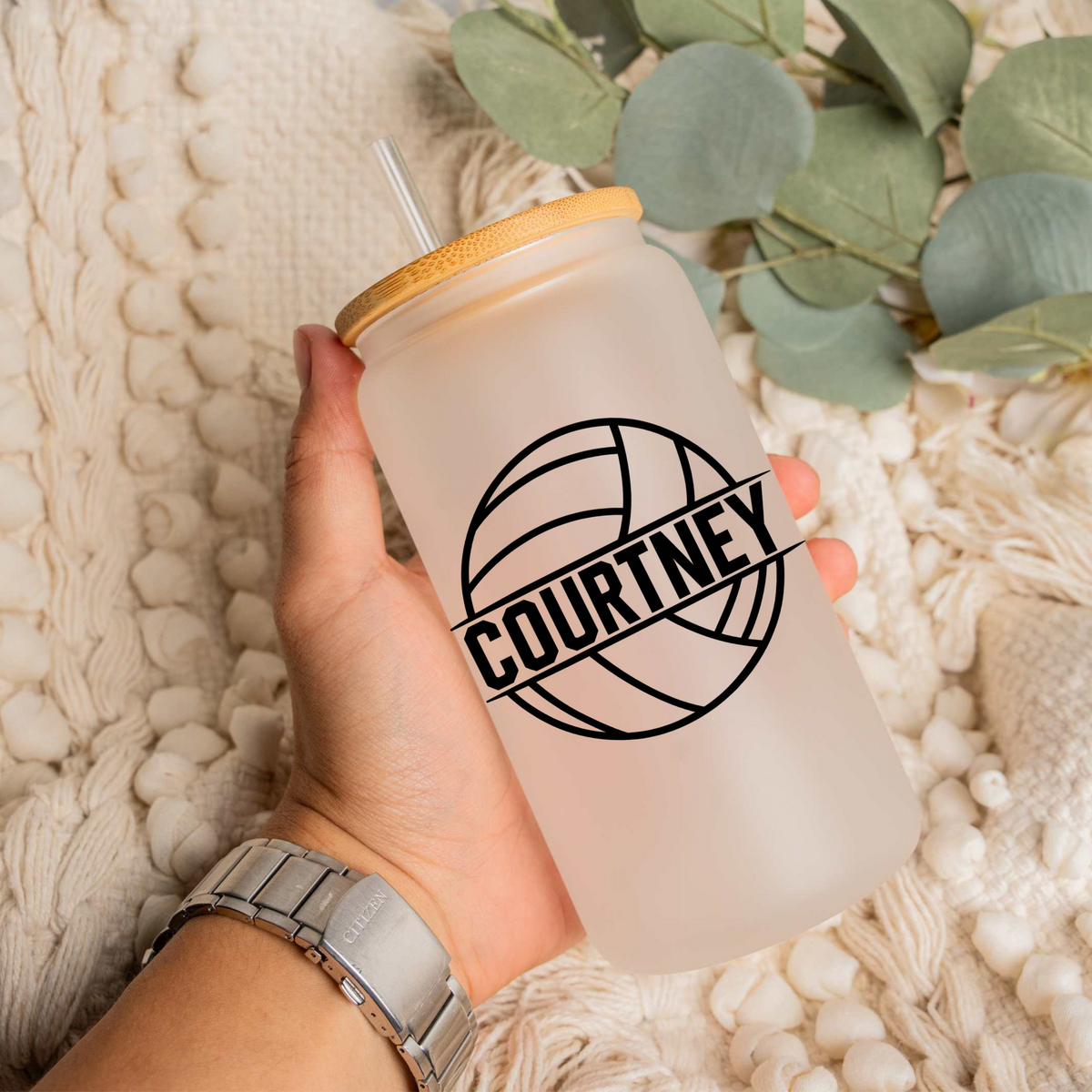 Personalized Volleyball Glass Tumbler