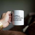 Coffee Pickleball Mahjong Mug, Pickleball Lover Gift, Mahjong Coffee Cup, Funny Hobby Mug, Pickleball and Mahj Gift, Game Day Coffee Mug
