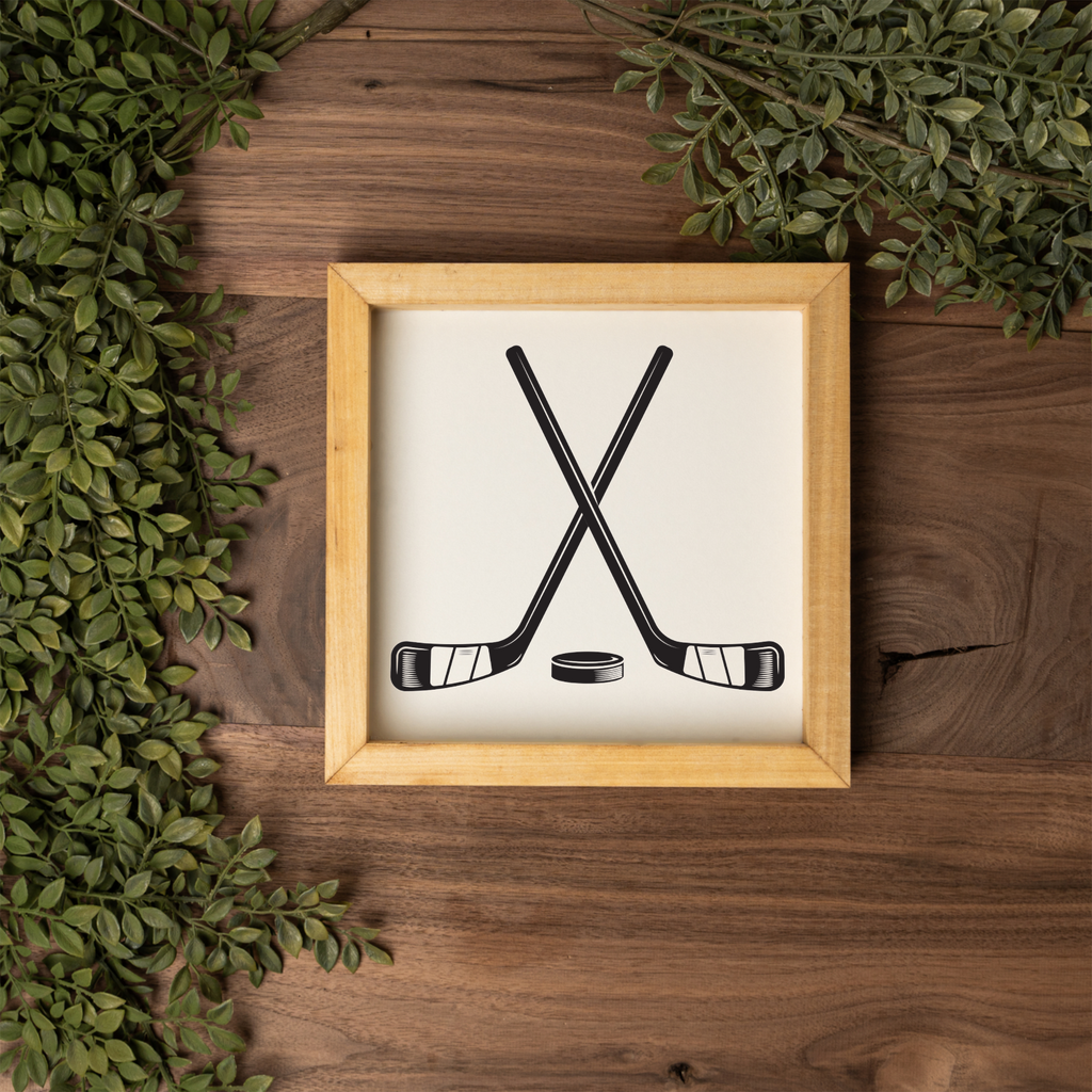Hockey Wall Art, Hockey Sticks and Puck Framed Sign, Boys Sports Room Decor, Hockey Player Gift, Hockey Bedroom Wall Decor