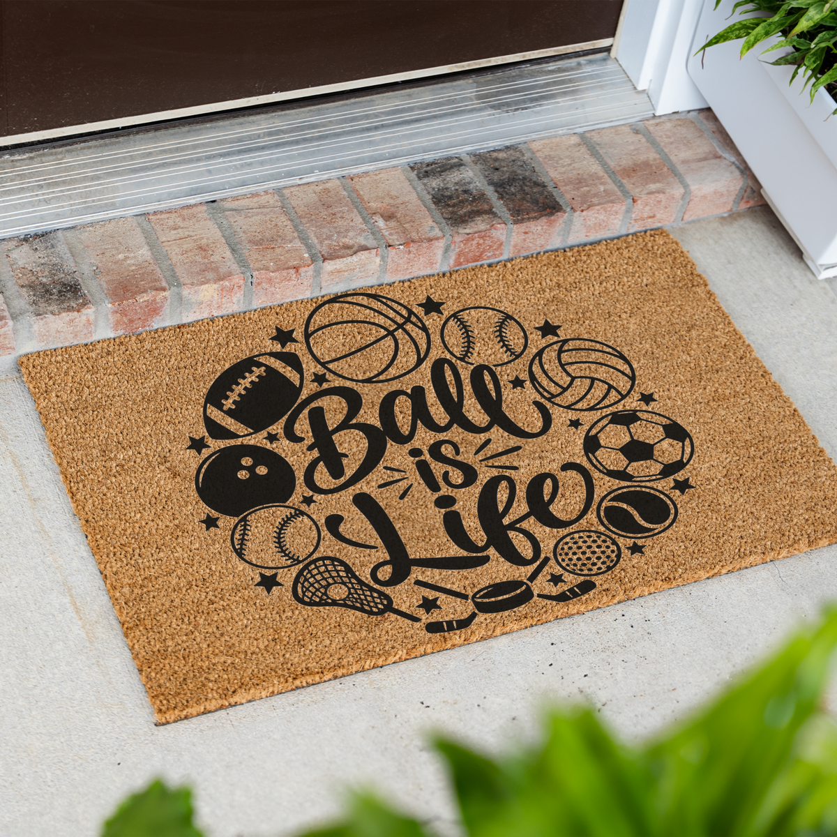 Ball Is Life Doormat, Sports Welcome Mat, Basketball Football Baseball Soccer Doormat, Sports Lover Gift, Game Day Porch Decor