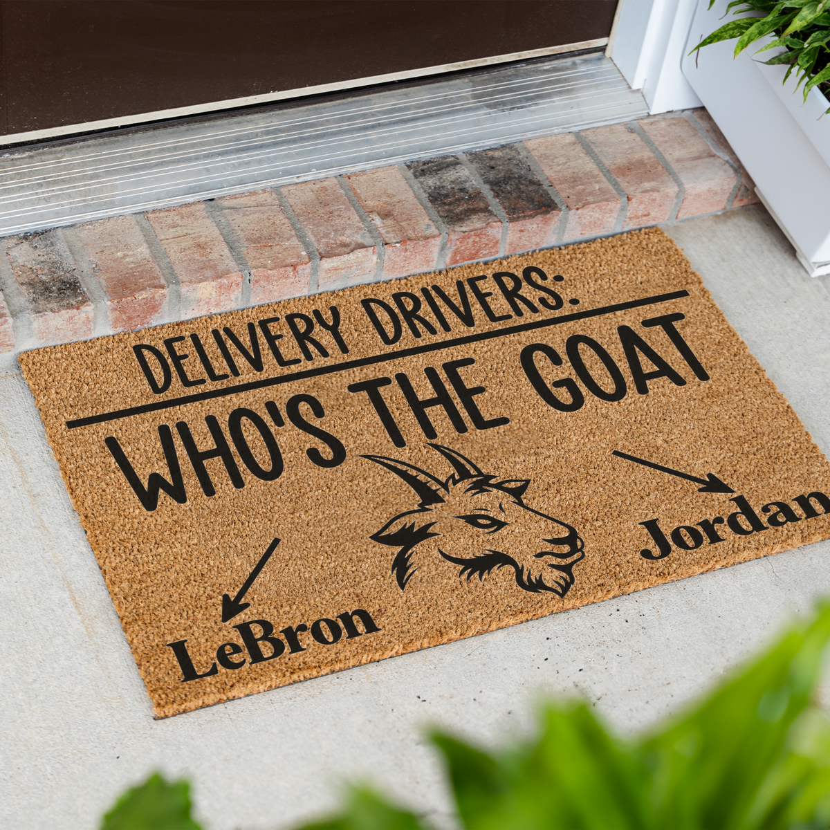 Personalized Goat Doormat, Who’s the GOAT Welcome Mat, Custom Goat Name Door Mat, Funny Delivery Driver Sign, Goat Lover Housewarming Gift