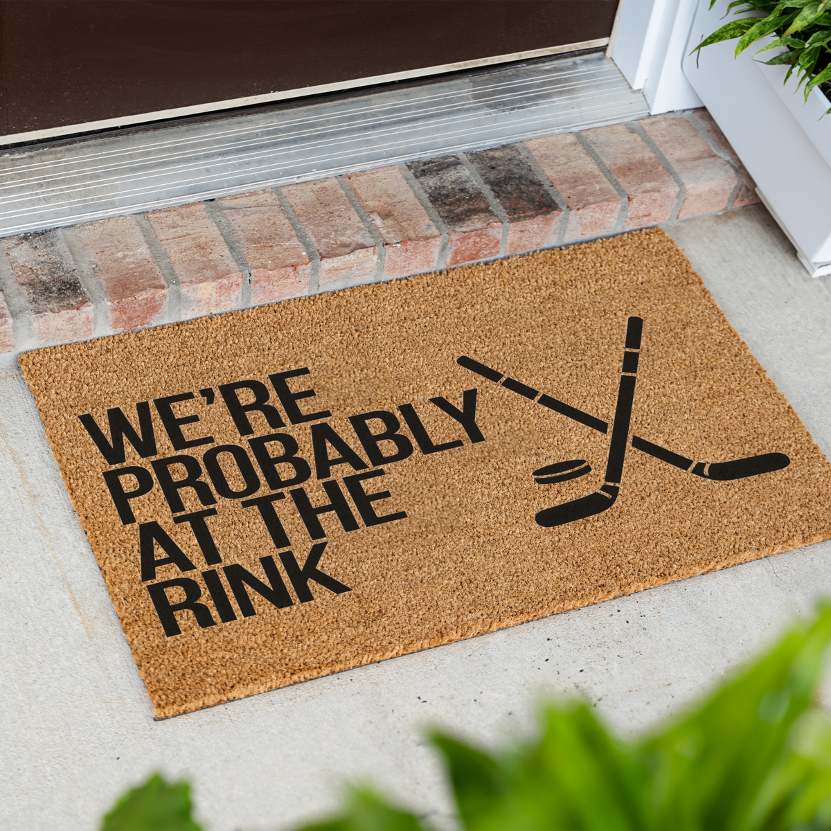 Hockey Doormat, We’re Probably at the Rink Welcome Mat, Hockey Family Gift, Hockey Mom Decor, Sports Family Door Mat, Hockey Gift