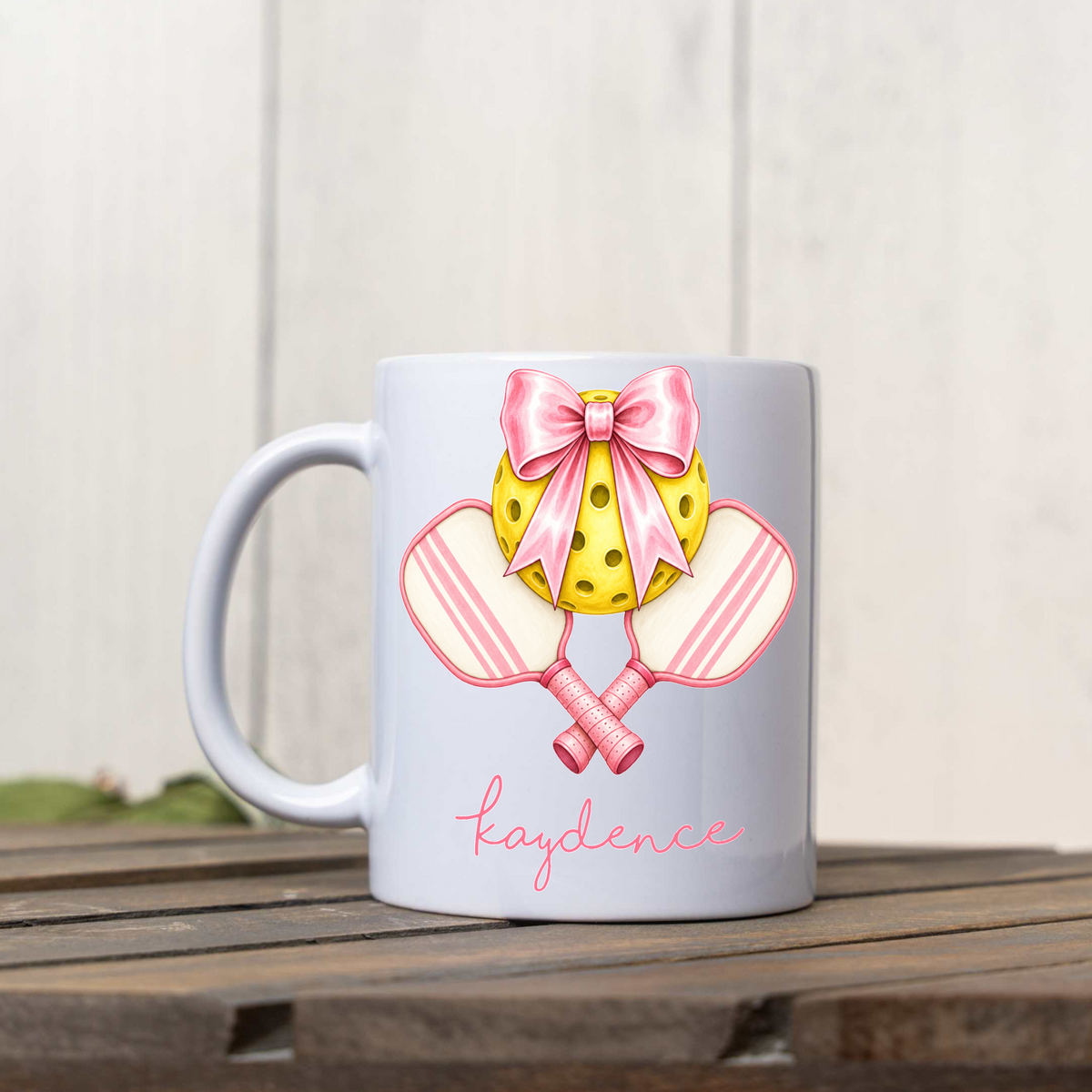 Personalized Pickleball Coffee Mug, Custom Name Pickleball Cup, Pink Bow Pickleball Gift, Coquette Pickleball Mug, Girly Sports Gift for Her