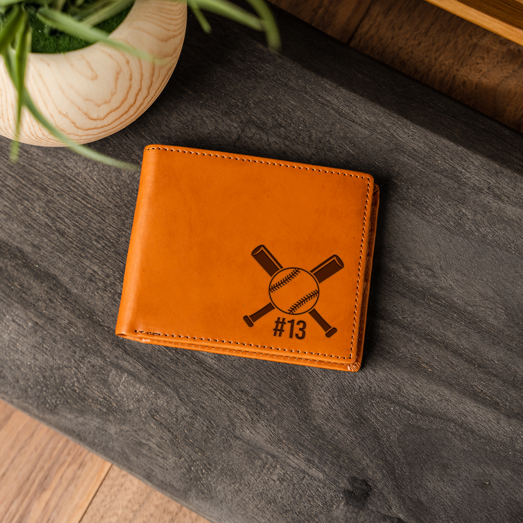 Personalized Baseball Wallet | Custom Baseball Player Gift | Engraved Leather Wallet | Baseball Dad Gift | Team Gift | Baseball Coach Gift