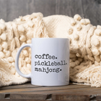 Coffee Pickleball Mahjong Mug, Pickleball Lover Gift, Mahjong Coffee Cup, Funny Hobby Mug, Pickleball and Mahj Gift, Game Day Coffee Mug