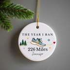 Personalized Running Miles Christmas Ornament, Custom Runner Mileage Ornament, The Year I Ran Keepsake, Running Achievement Gift, Marathon Runner Gift