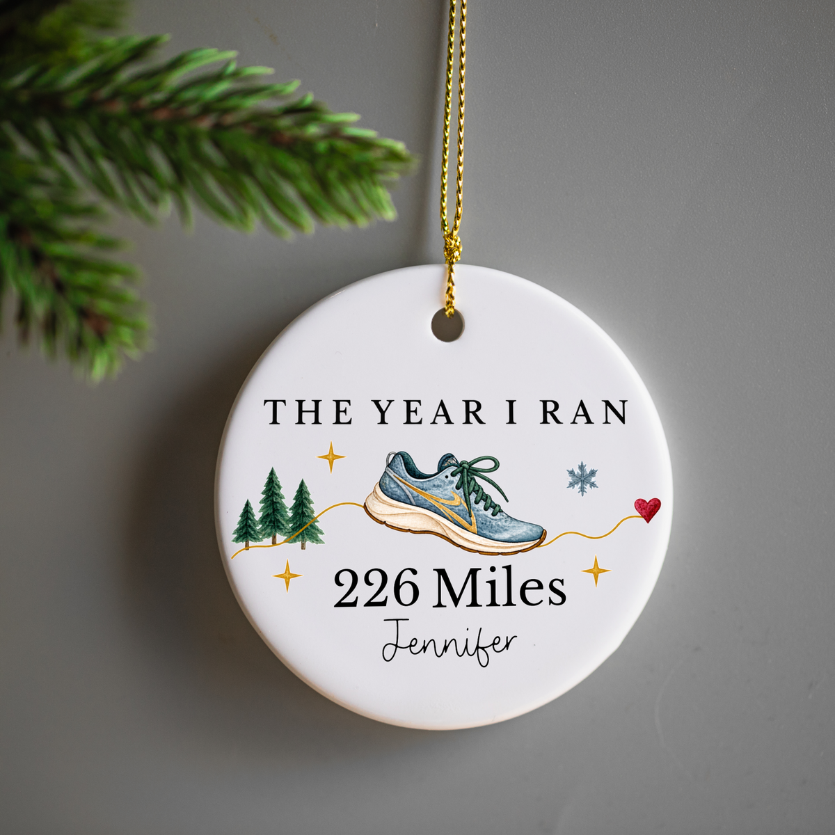 Personalized Running Miles Christmas Ornament, Custom Runner Mileage Ornament, The Year I Ran Keepsake, Running Achievement Gift, Marathon Runner Gift