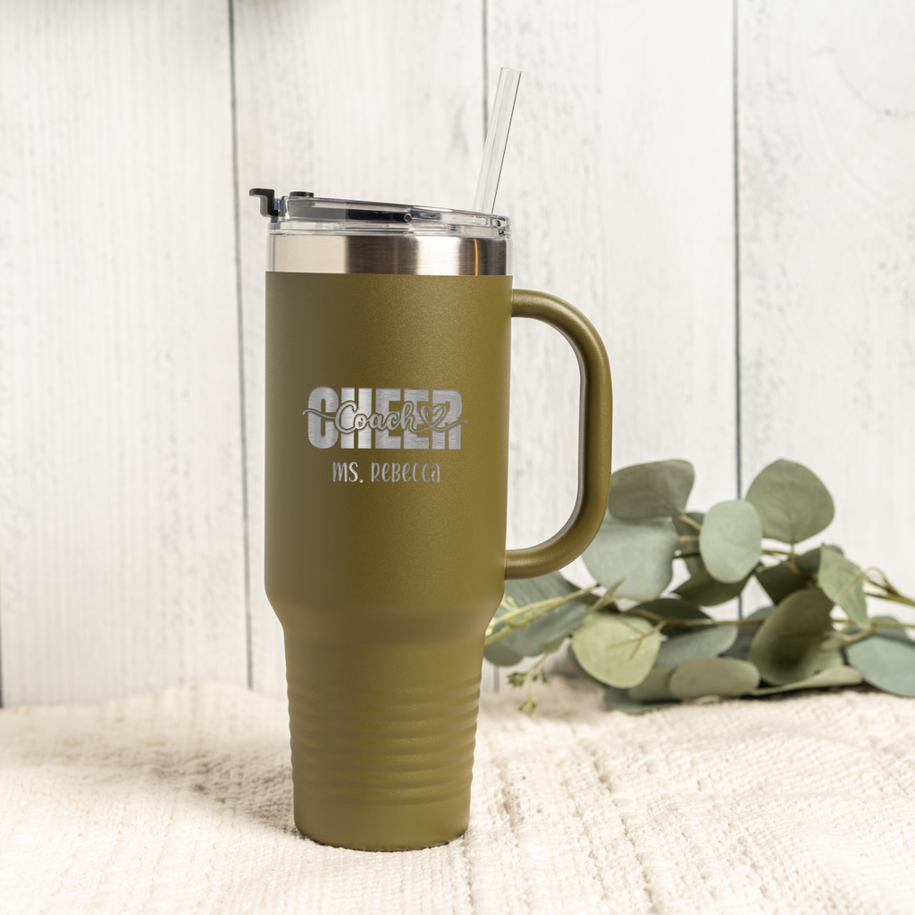 Personalized 40oz Tumbler for Cheer Coach, Custom Name Gift, Insulated Drinkware Tumbler For Cheer Coaches