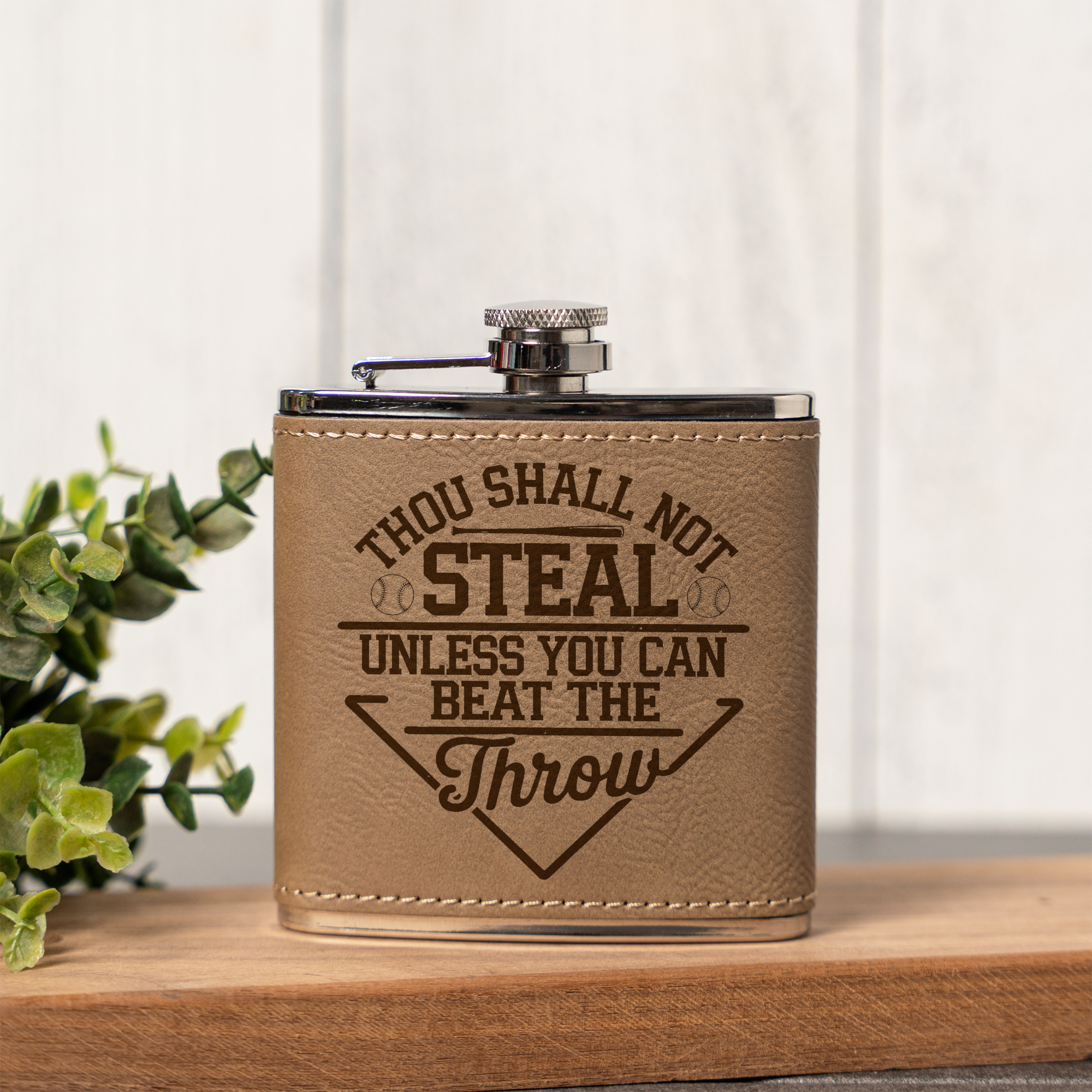 Funny Baseball Flask | "Thou Shall Not Steal Unless You Can Beat the Throw" | Baseball Fan Gift | Coach Gift