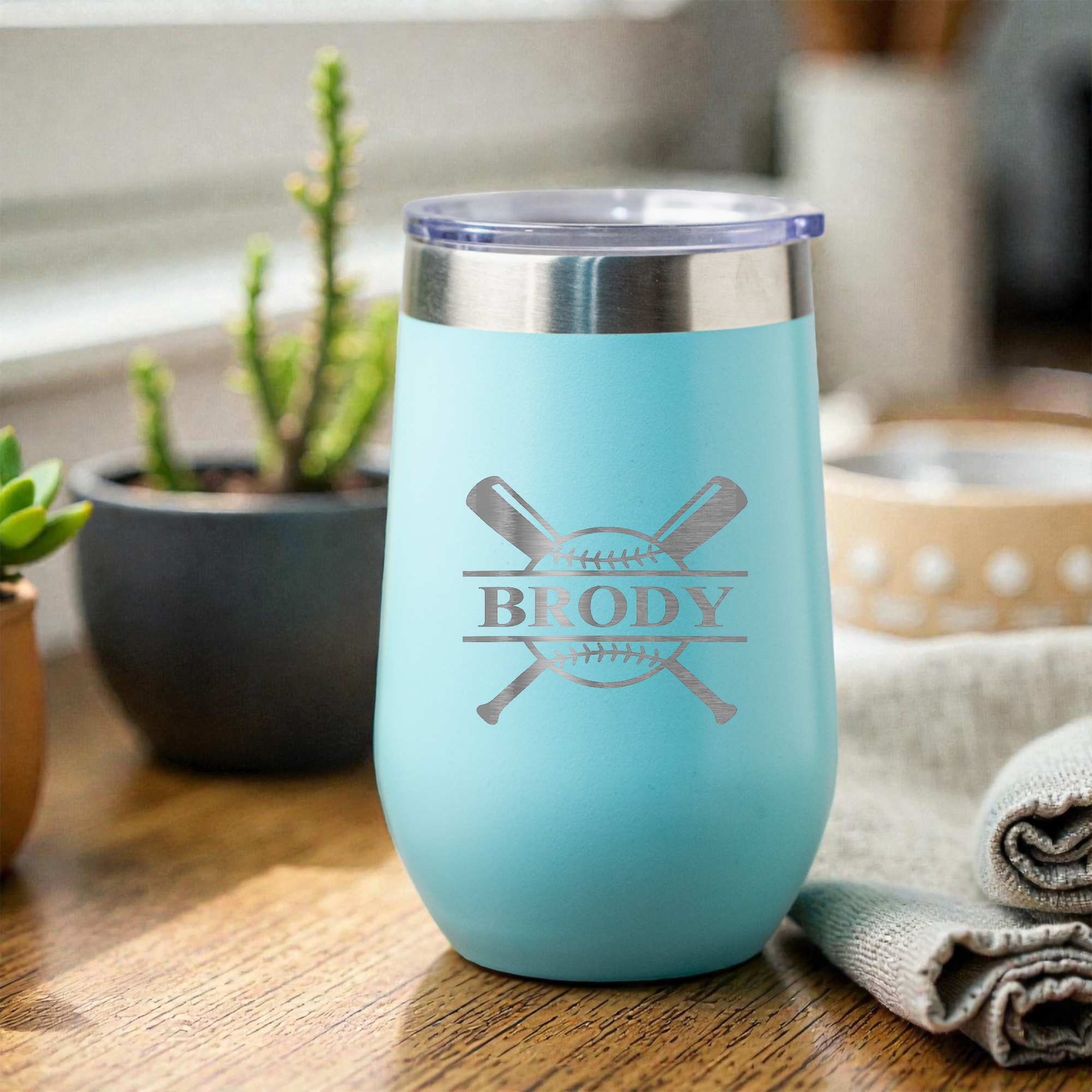 16oz Stainless Steel Baseball Monogram Wine Tumbler