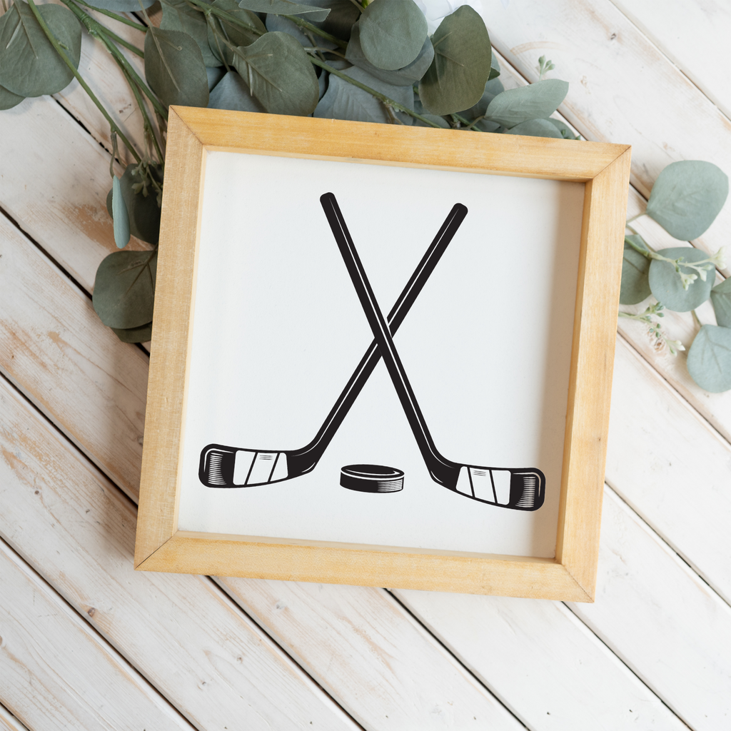 Hockey Wall Art, Hockey Sticks and Puck Framed Sign, Boys Sports Room Decor, Hockey Player Gift, Hockey Bedroom Wall Decor