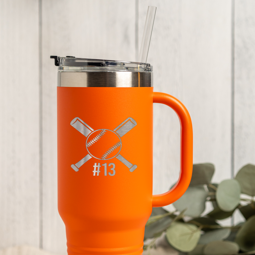 40oz Tumbler with Baseball Design, Personalized Sports Gift, Custom Number