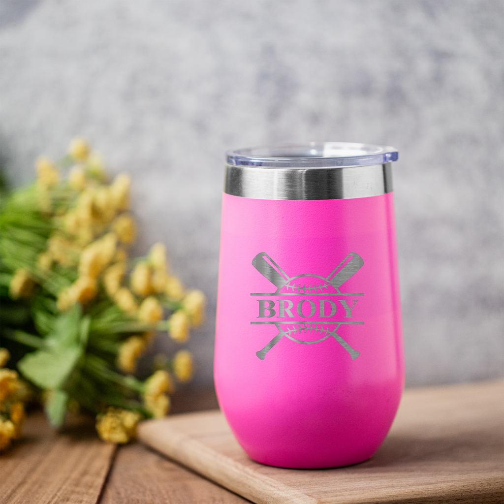 16oz Stainless Steel Baseball Monogram Wine Tumbler