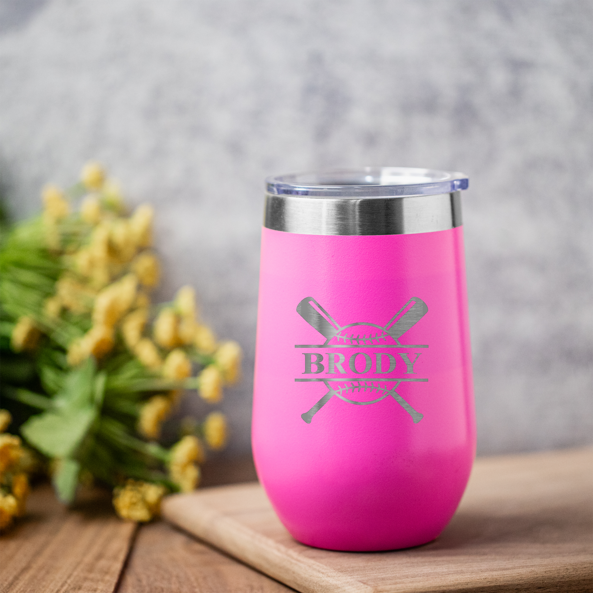 16oz Stainless Steel Baseball Monogram Wine Tumbler