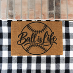 Baseball Ball Is Life Doormat, Baseball Welcome Mat, Sports Front Porch Decor, Baseball Player Gift, Baseball Mom Gift, Game Day Door Mat