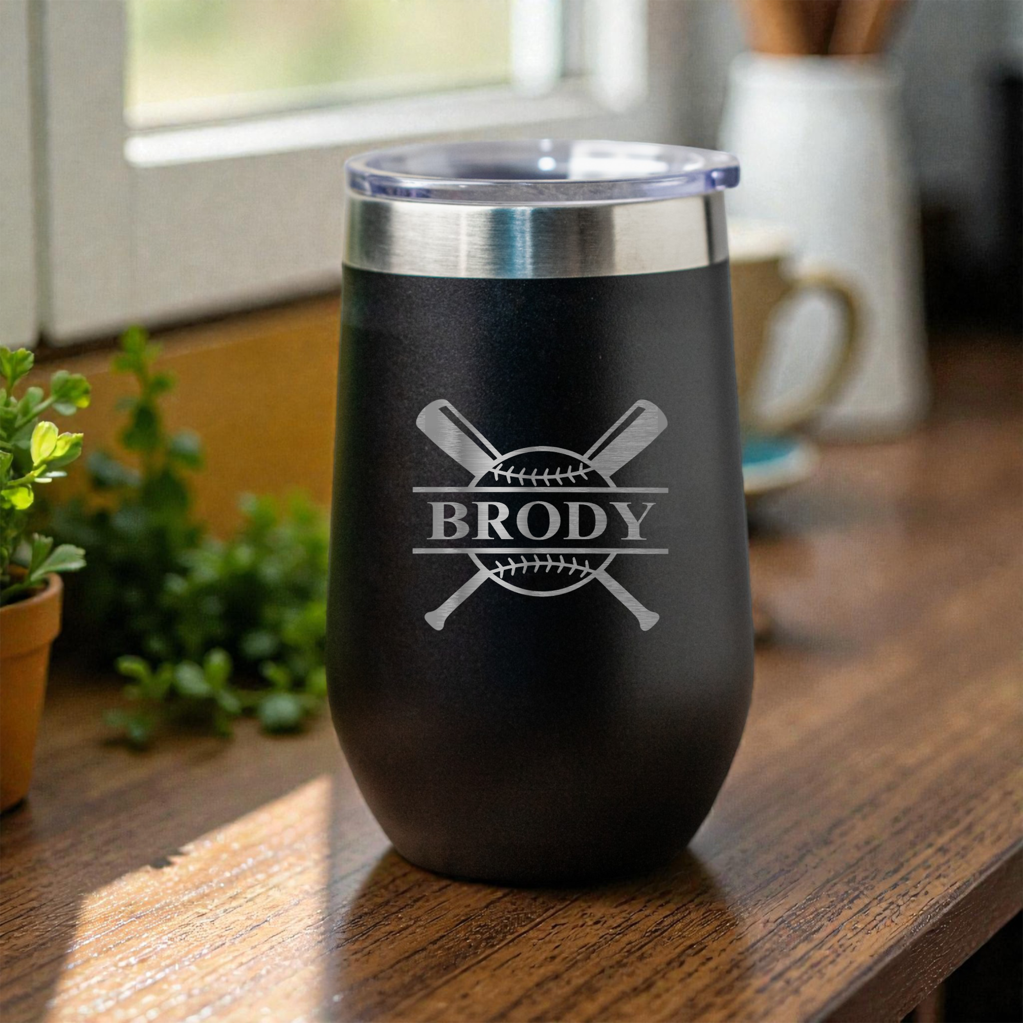 16oz Stainless Steel Baseball Monogram Wine Tumbler